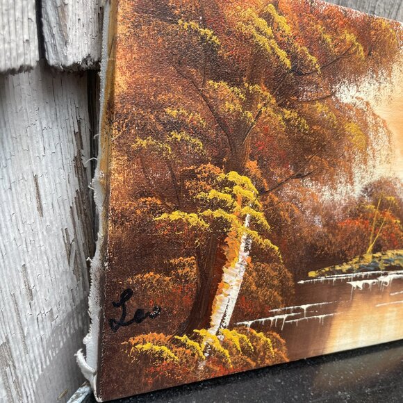 Forest and Lake Nature Painting Acrylic on Canvas Original 10" x 8" - Picture 2 of 7